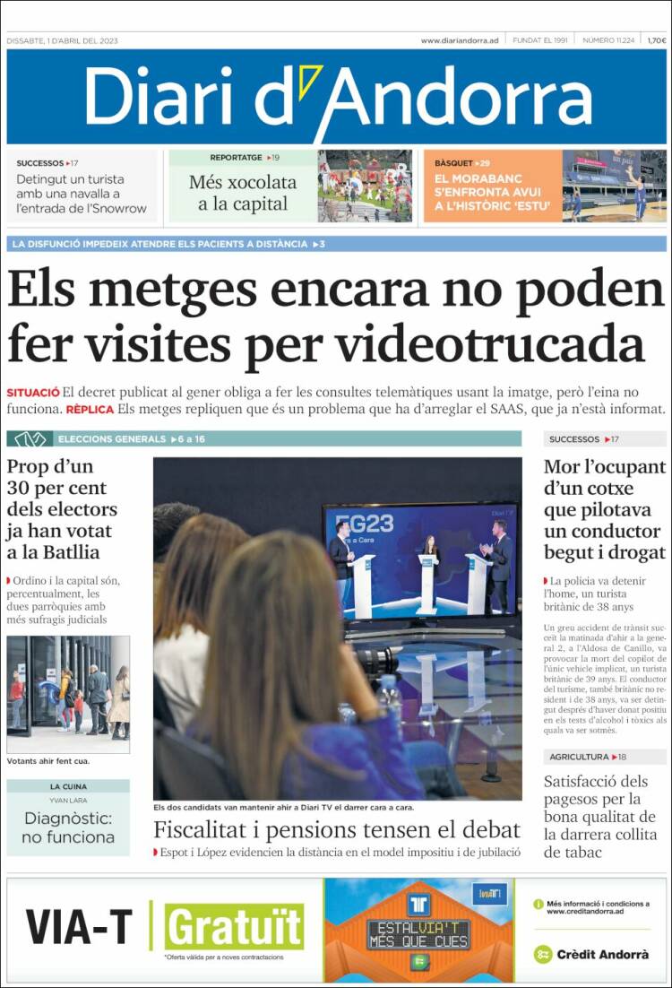 Portada de Diari d’Andorra (Andorra)