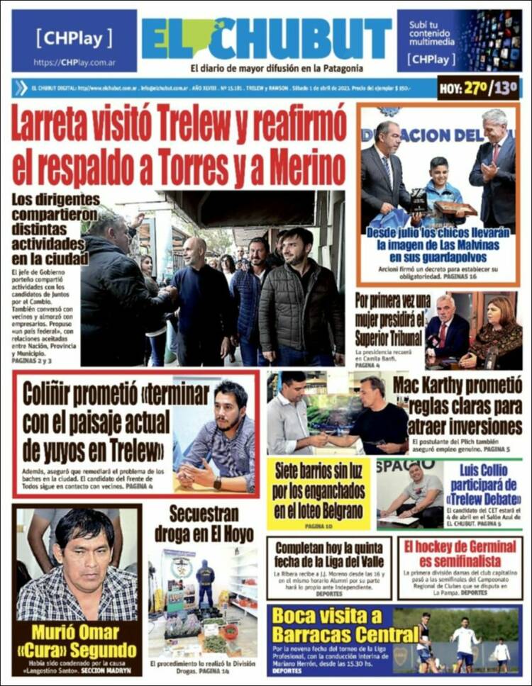 Portada de El Chubut (Argentina)
