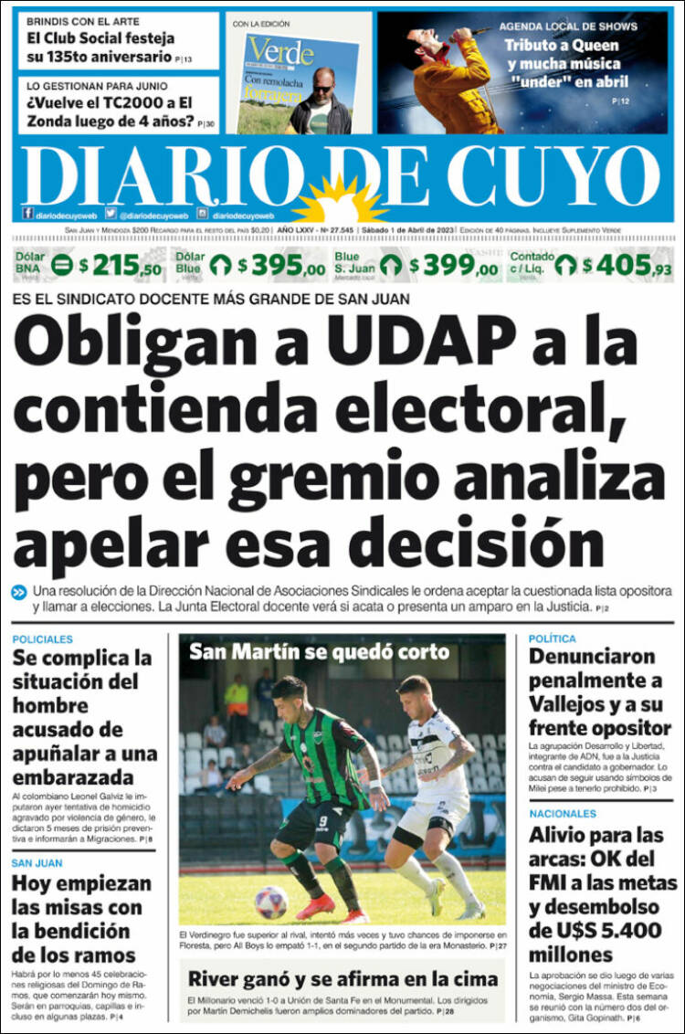 Portada de Diario de Cuyo (Argentina)