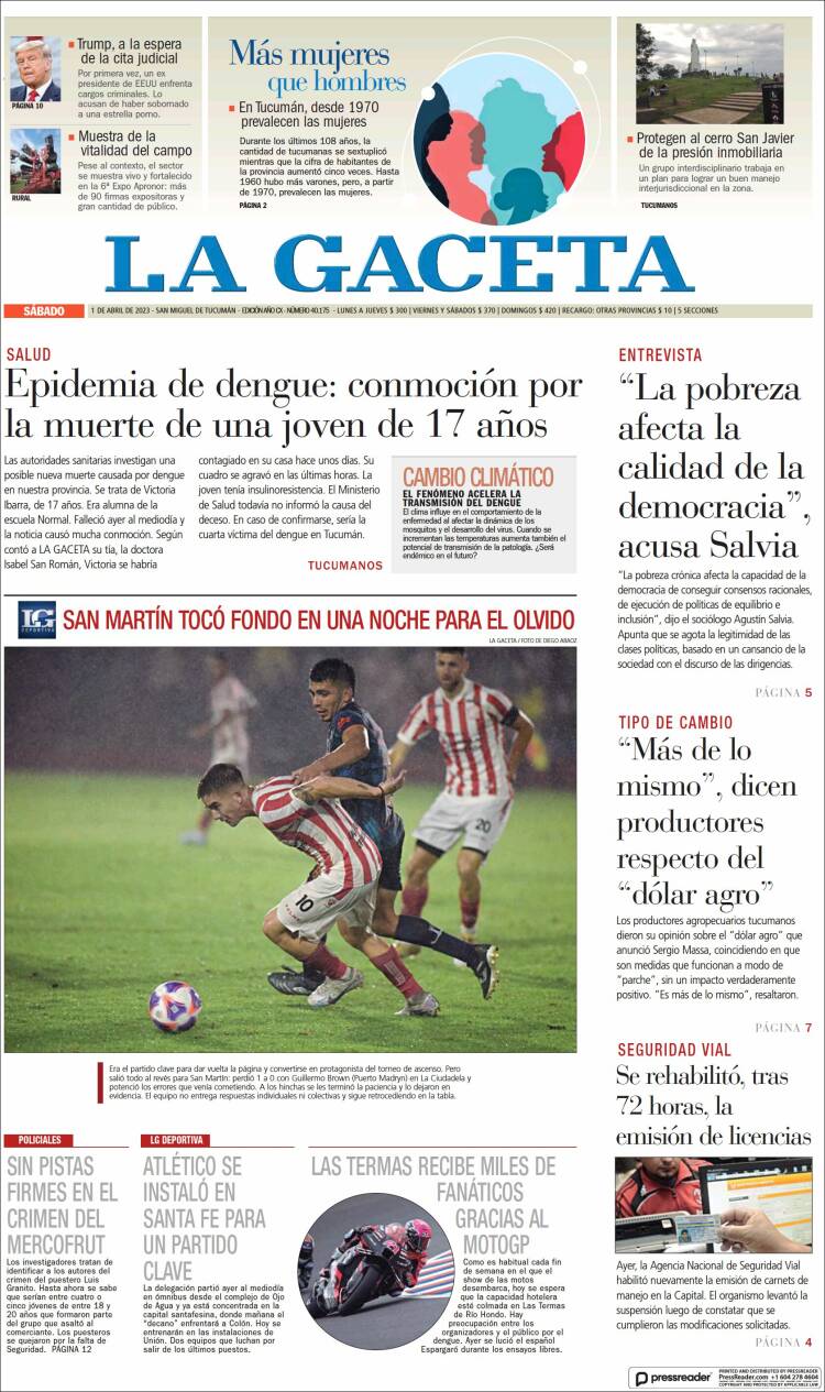 Portada de La Gaceta (Argentina)