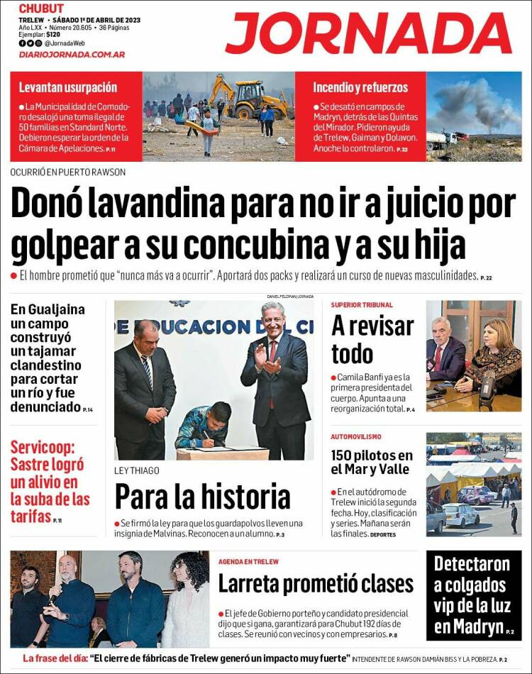 Portada de Diario Jornada en la Patagonia (Argentina)