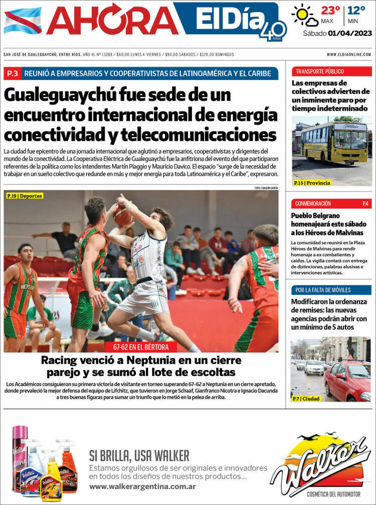 Portada de El Día de Gualeguaychú (Argentina)
