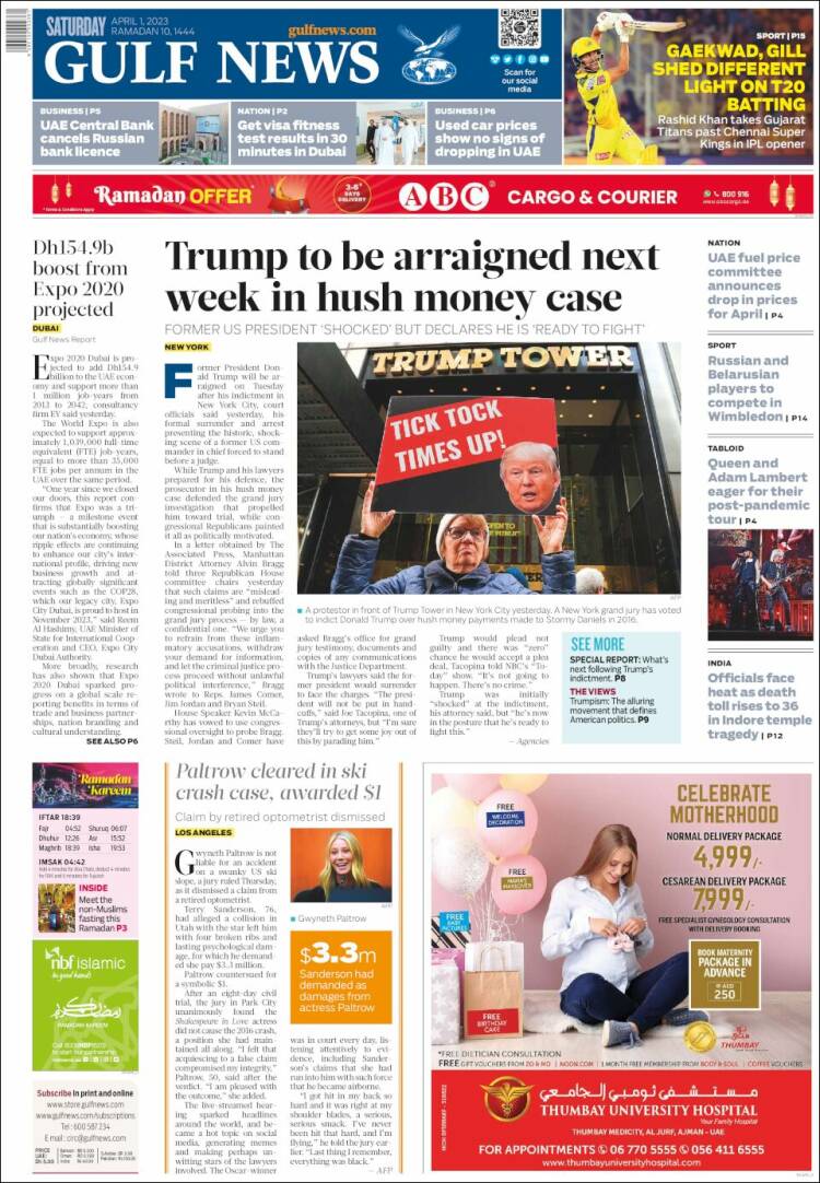 Portada de Gulf News (Asia-Pacífico)