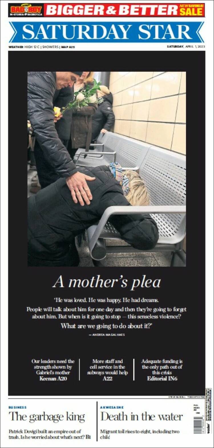 Portada de The Toronto Star (Canadá)