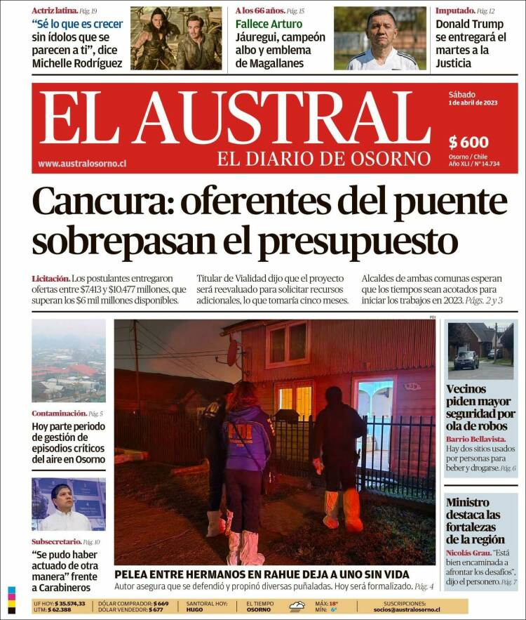 Portada de El Austral de Osorno (Chile)