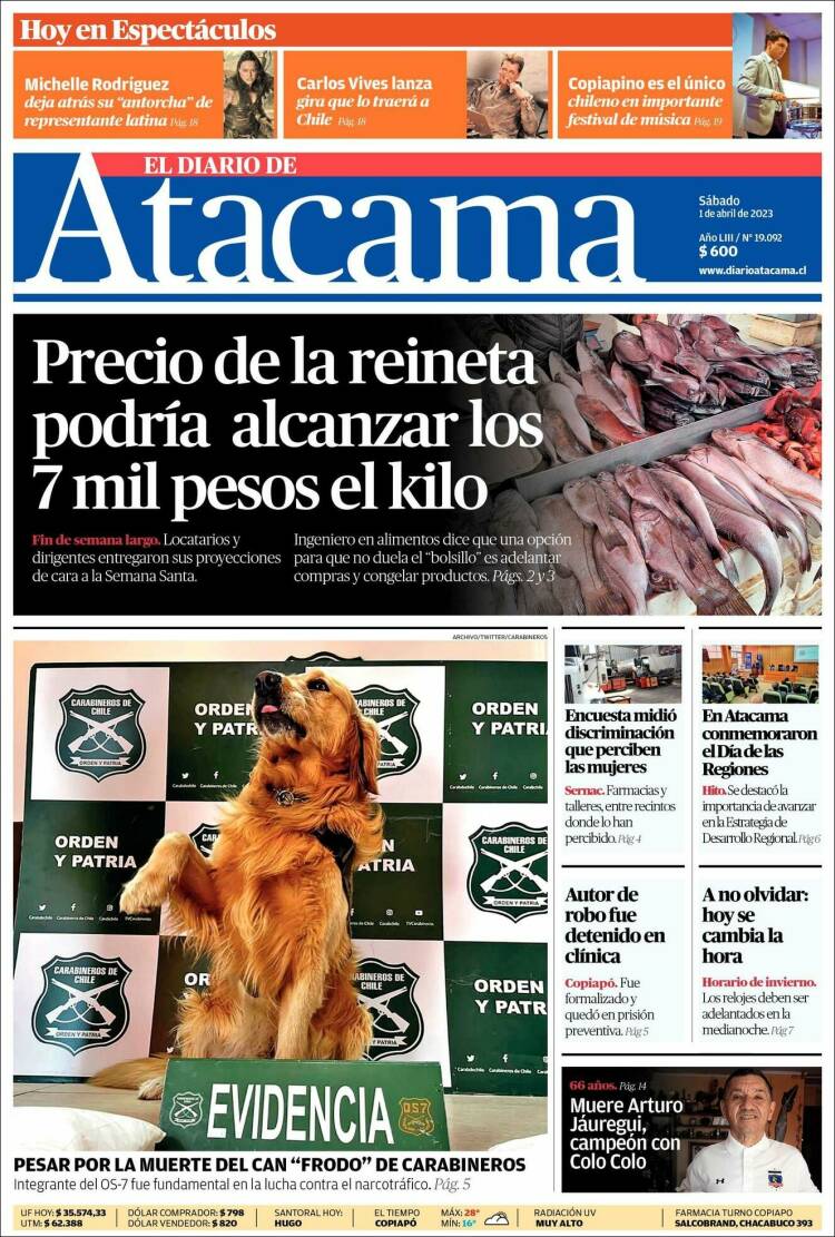 Portada de Diario de Atacama (Chile)