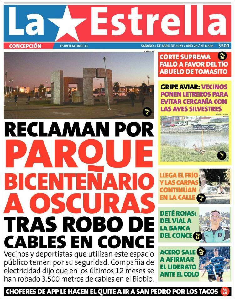 Portada de La Estrella de Concepción (Chile)