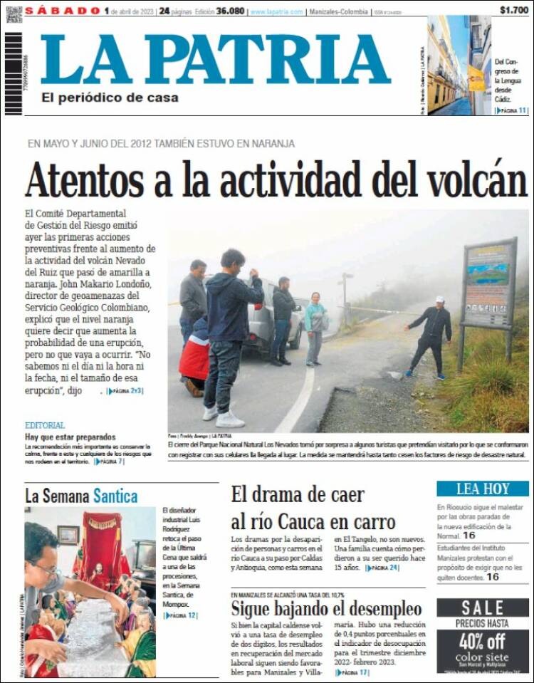 Portada de La Patria (Colombia)