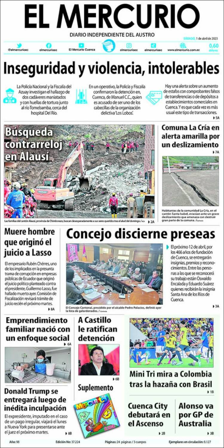 Portada de Diario El Mercurio (Ecuador)
