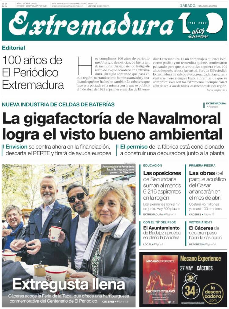 Portada de El Periódico de Extremadura (Espa&ntilde;a)