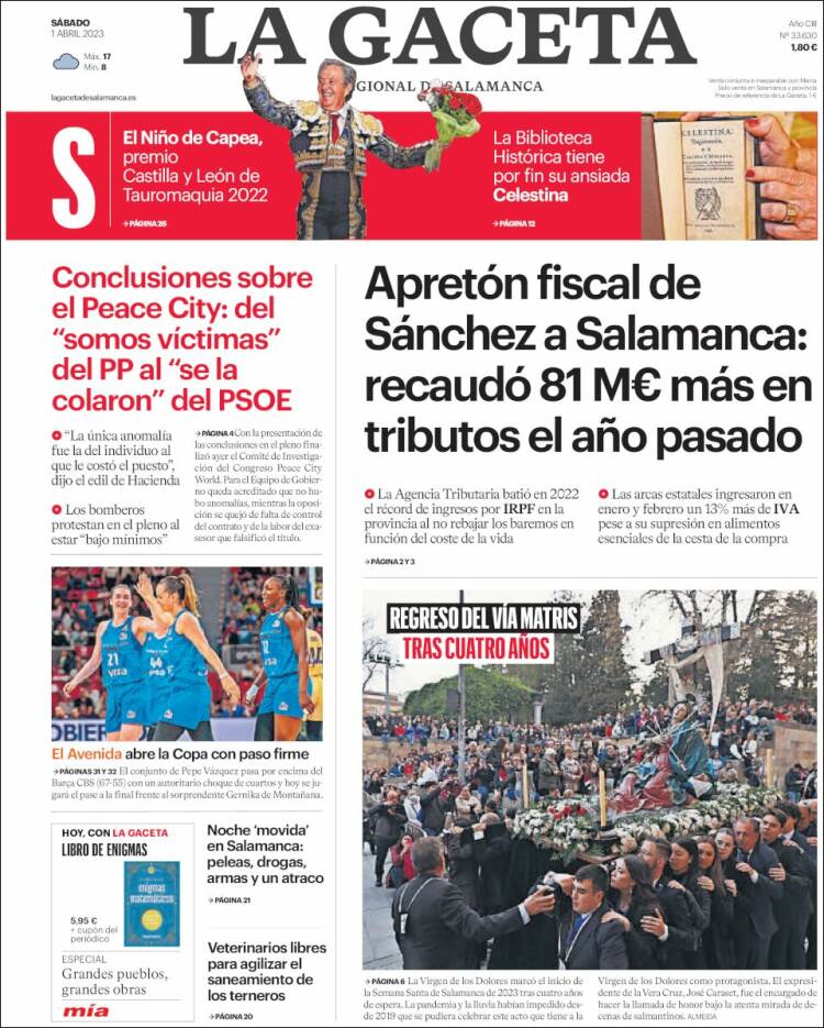 Portada de La Gaceta de Salamanca (Espa&ntilde;a)