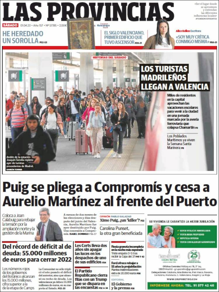 Portada de Las Provincias (Espa&ntilde;a)