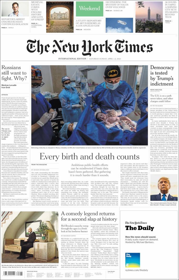 Portada de International New York Times (Europa)