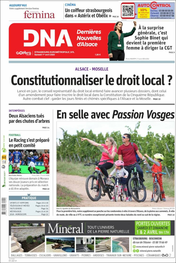 Portada de Les Dernières Nouvelles d'Alsace (Francia)