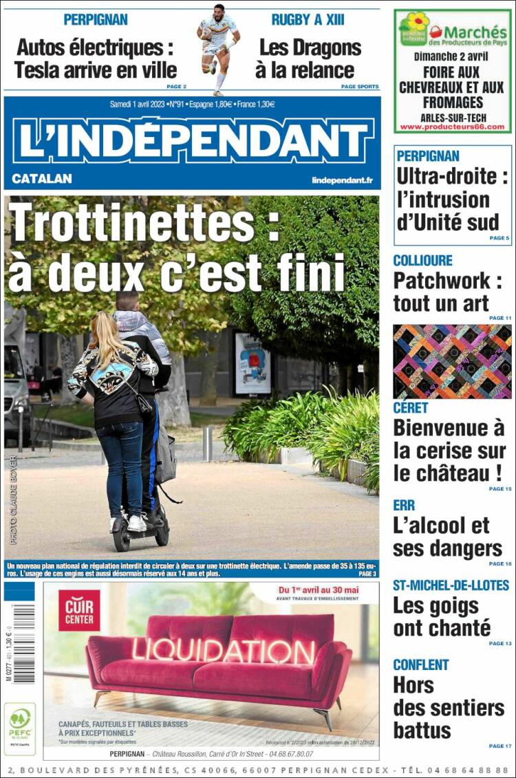Portada de Le Indépendant (Francia)