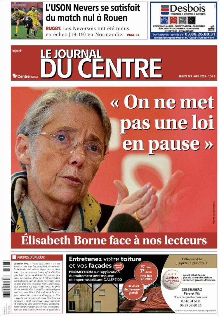 Portada de Le Journal du Centre (Francia)