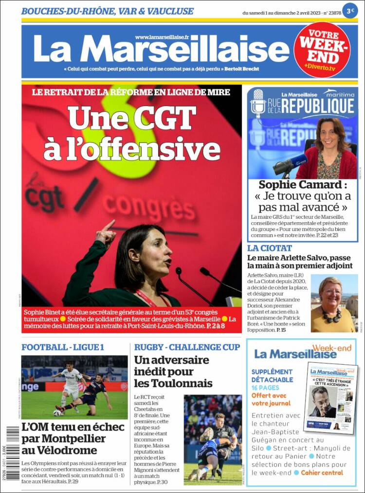 Portada de La Marseillaise (Francia)