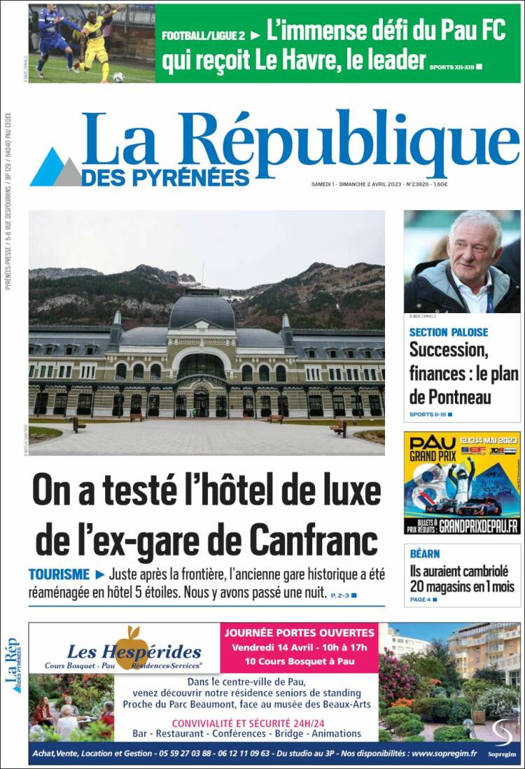 Portada de La République des Pyrénées (Francia)