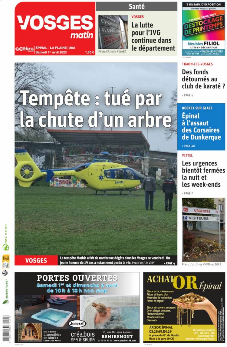 Portada de Vosges Matin (Francia)
