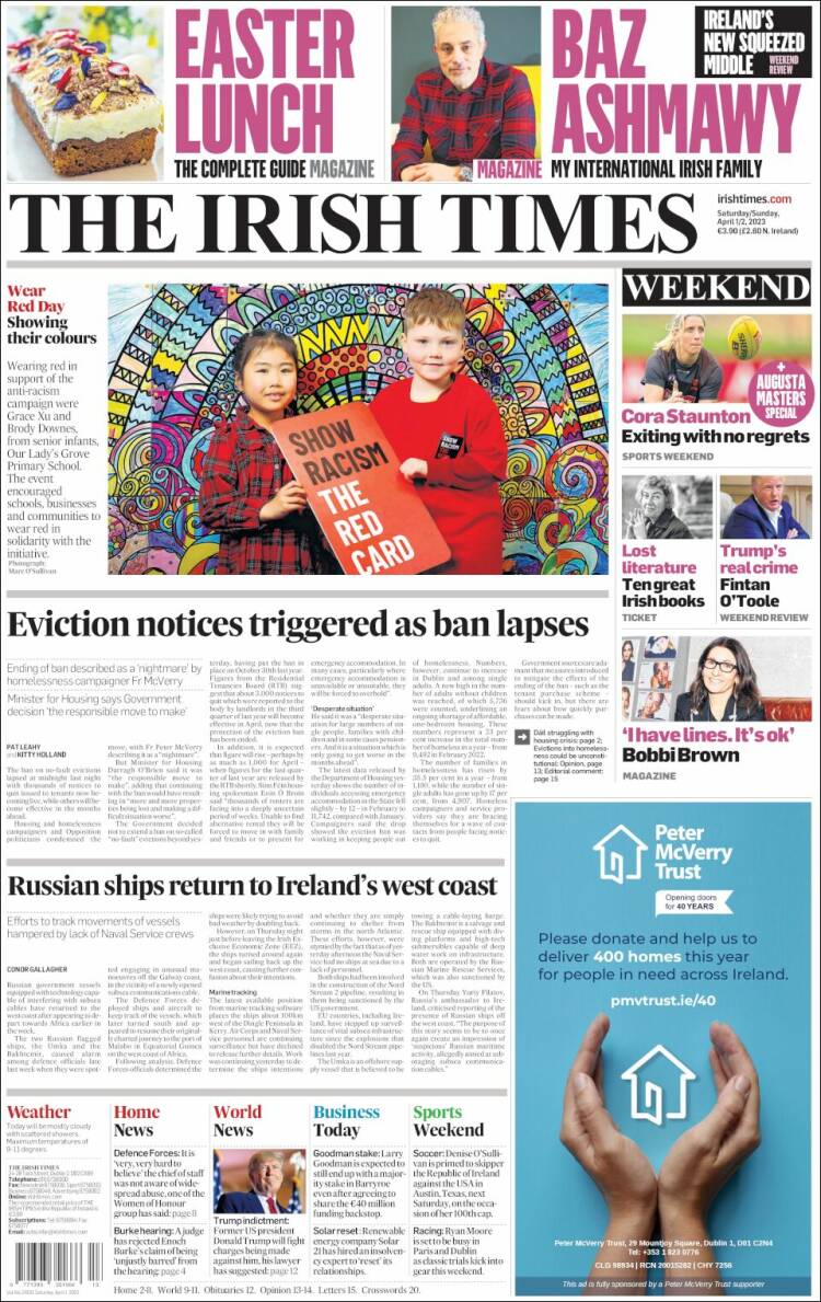 Portada de Irish Times (Irlanda)