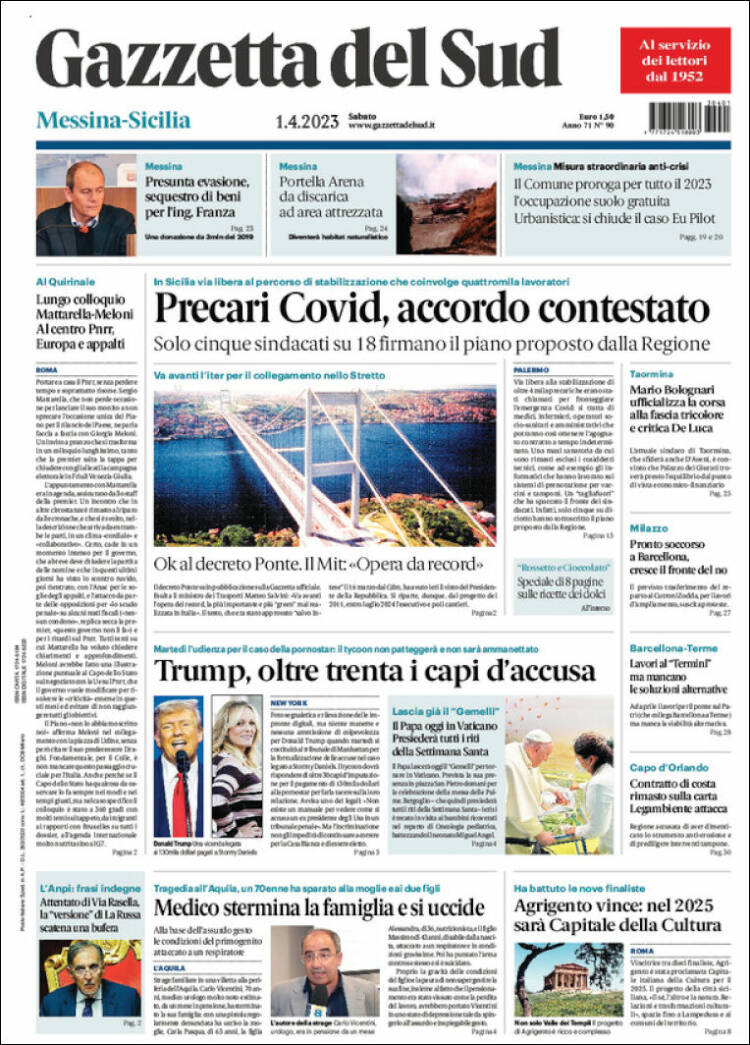Portada de Gazzetta del Sud (Italia)