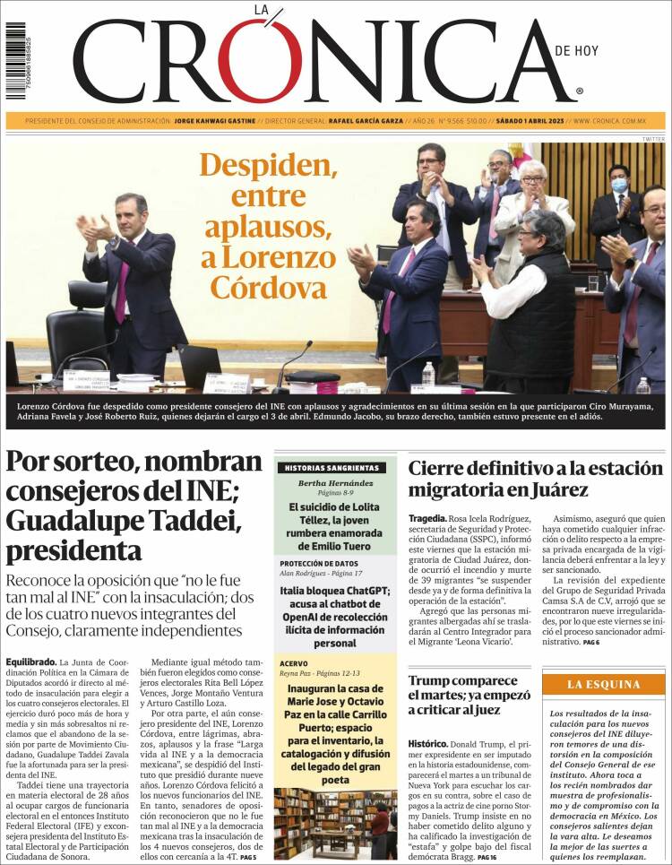 Portada de La Crónica de Hoy (México)