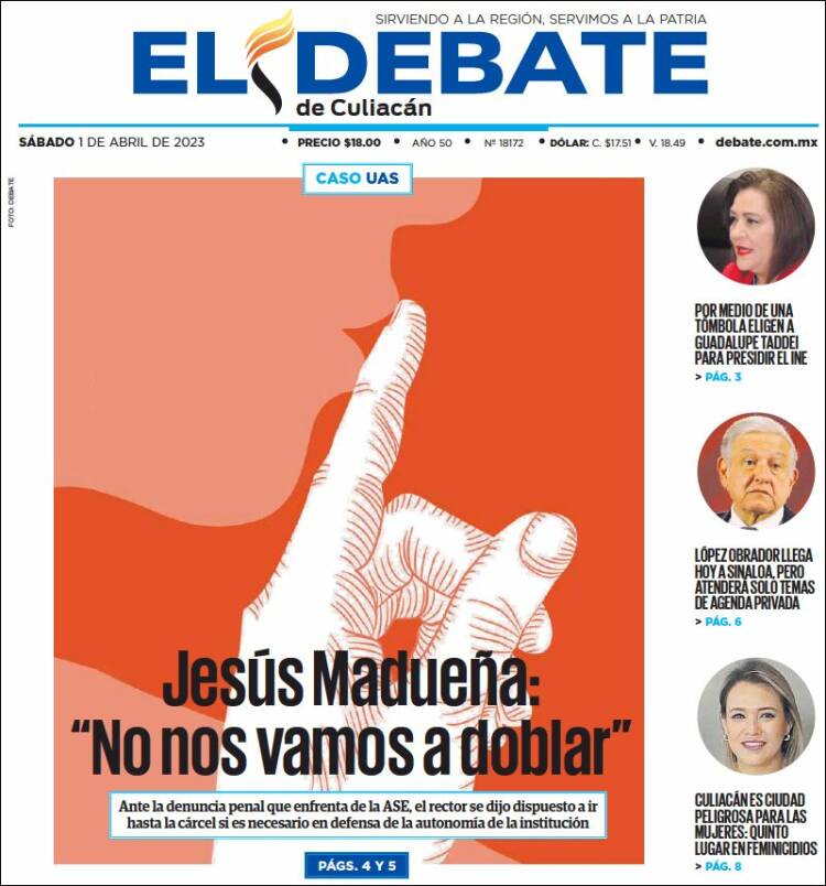 Portada de El Debate de Culiacán (México)