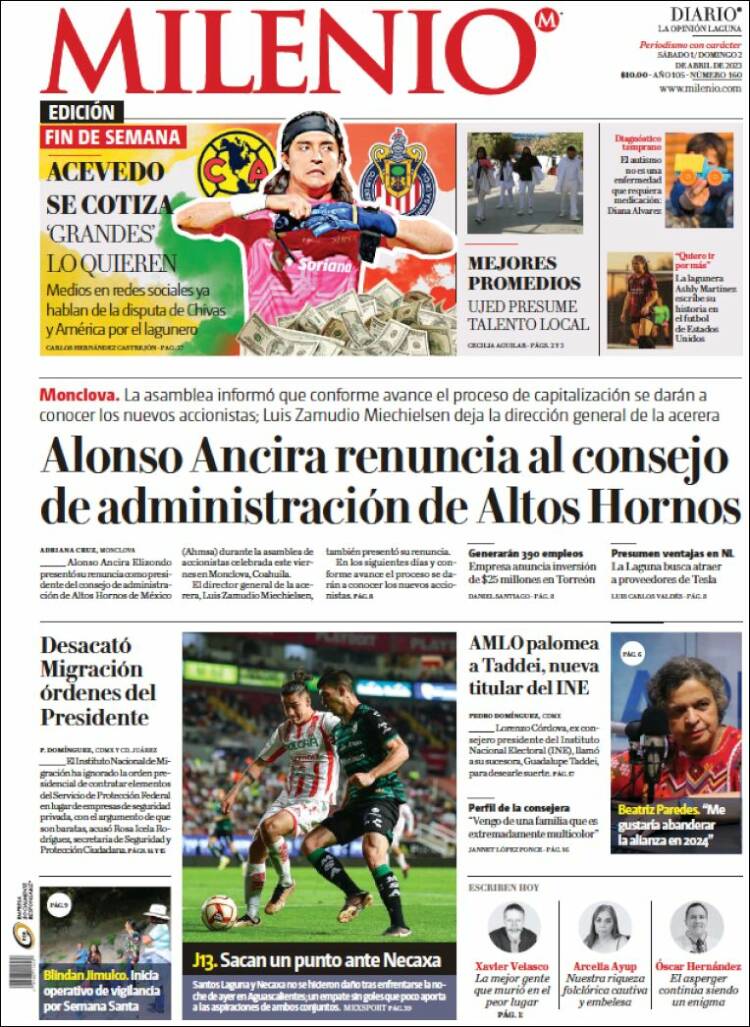 Portada de Milenio - Laguna (México)