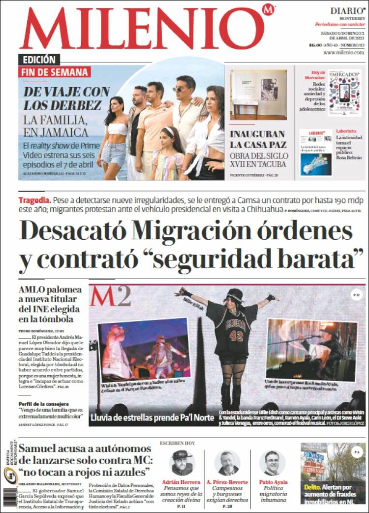 Portada de Milenio de Monterrey (México)