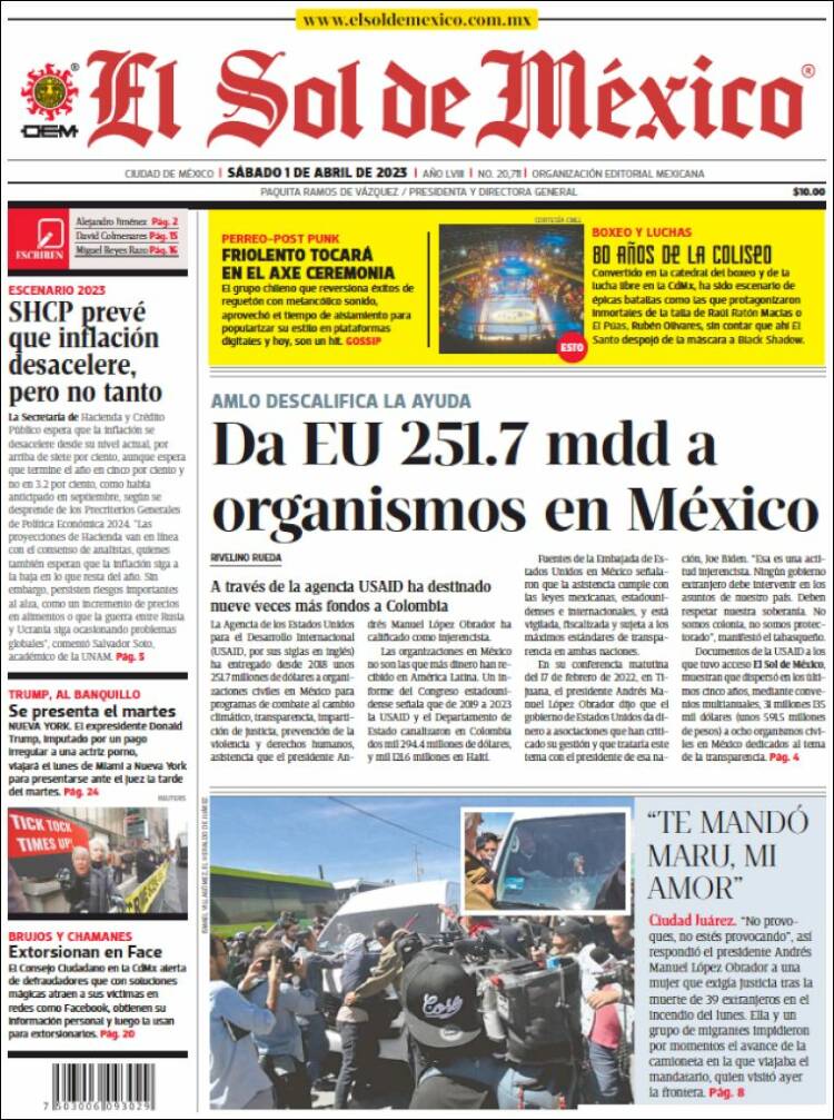 Portada de El Sol de México (México)