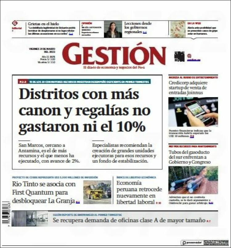 Portada de Diario Gestión (Per&uacute;)