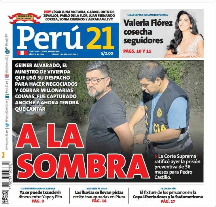 Portada de Perú 21 (Per&uacute;)
