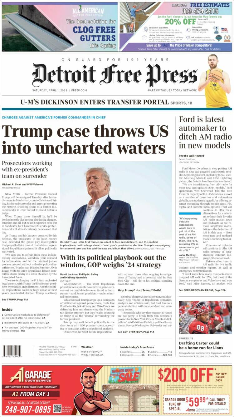 Portada de Detroit Free Press (USA)