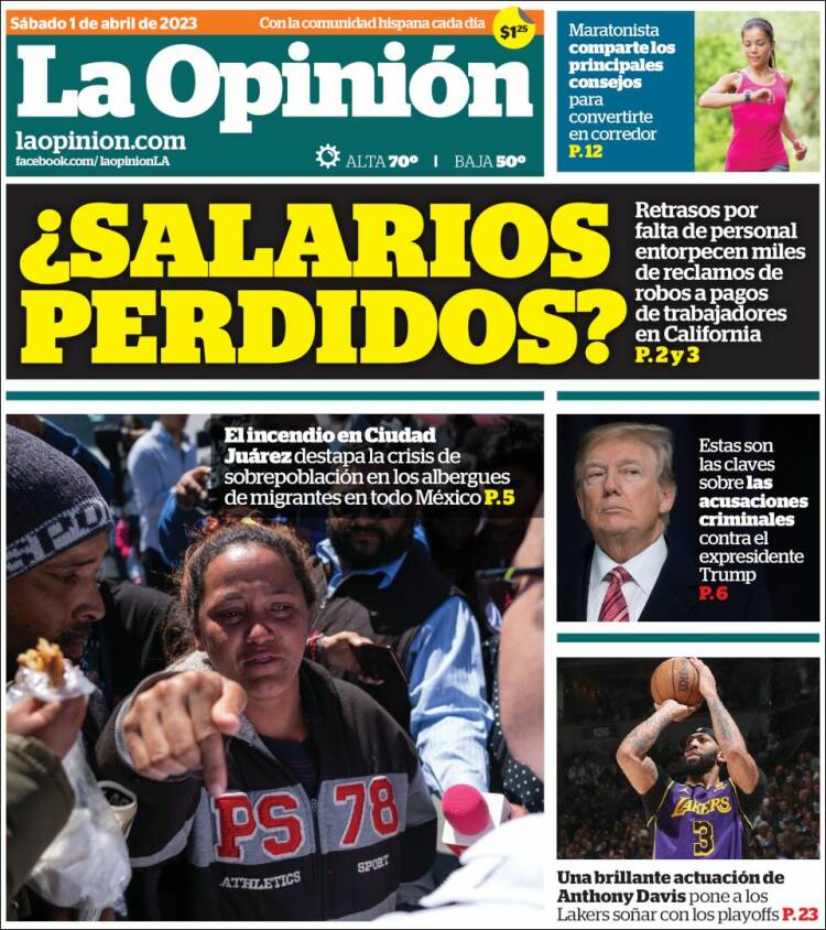 Portada de La Opinión (USA)