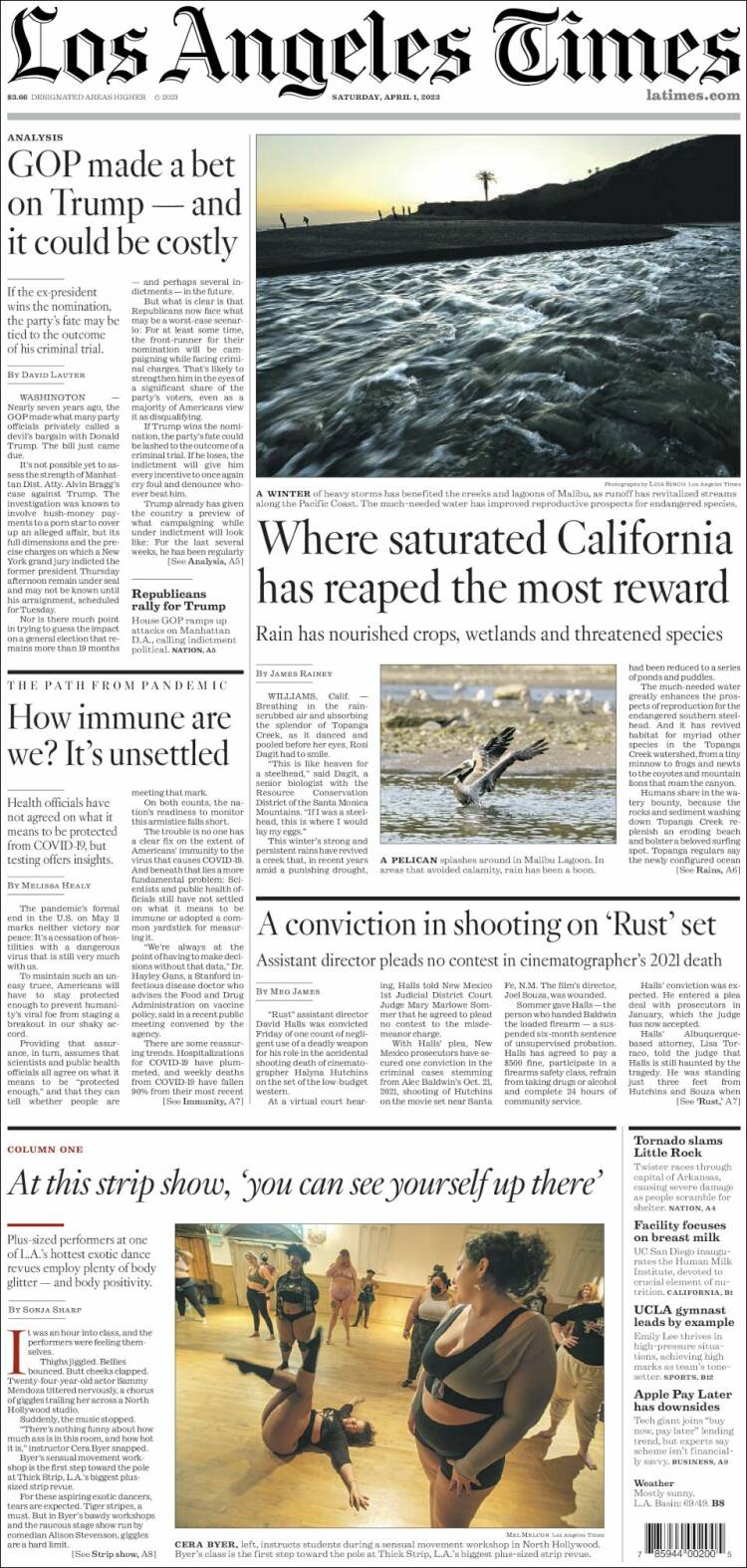 Portada de Los Angeles Times (USA)