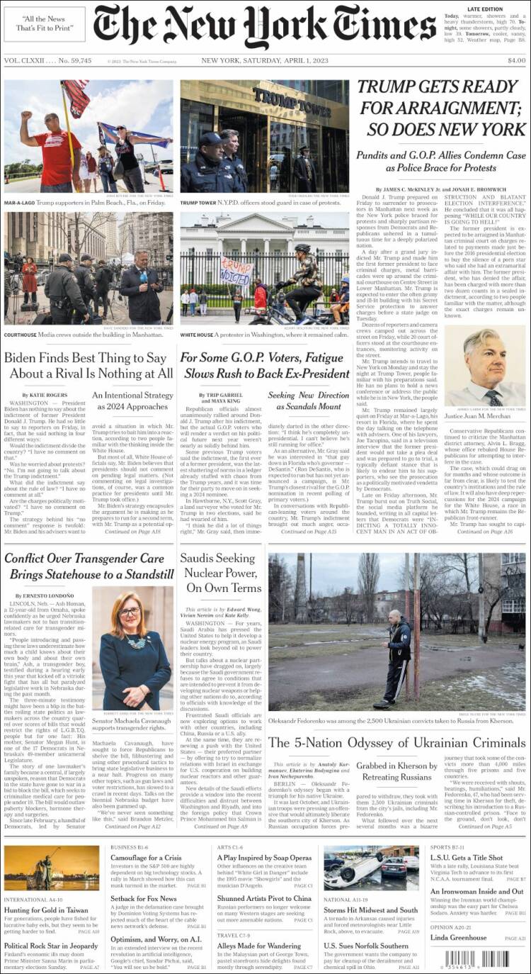 Portada de New York Times (USA)