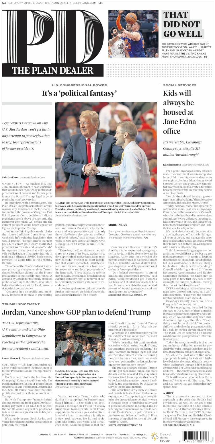 Portada de The Plain Dealer (USA)