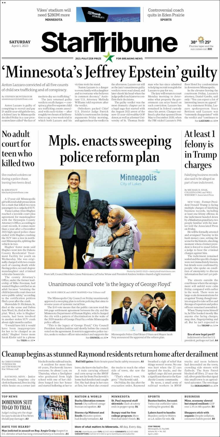 Portada de Star Tribune (USA)