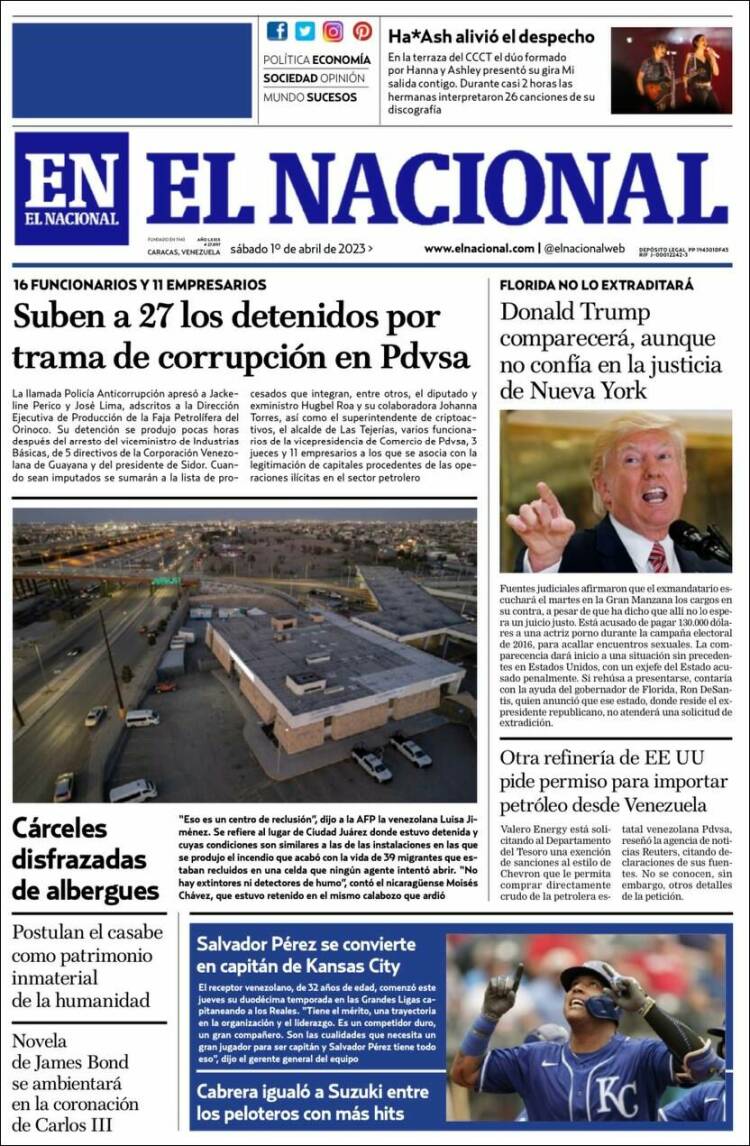 Portada de El Nacional (Venezuela)