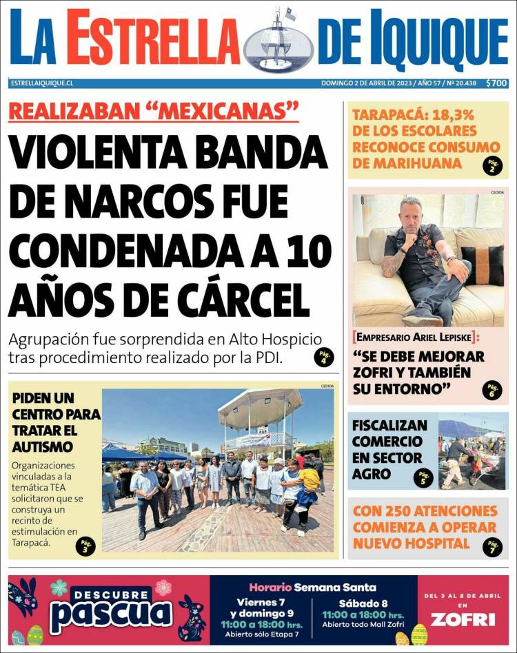 Portada de La Estrella de Iquique (Chile)