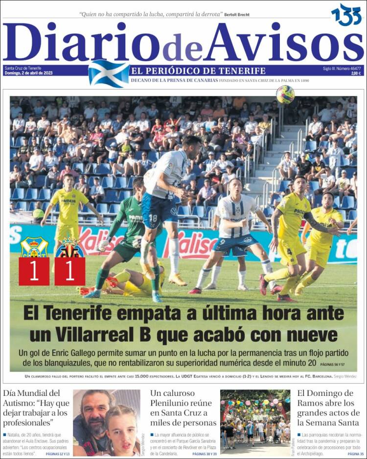 Portada de Diarios de Avisos (España)