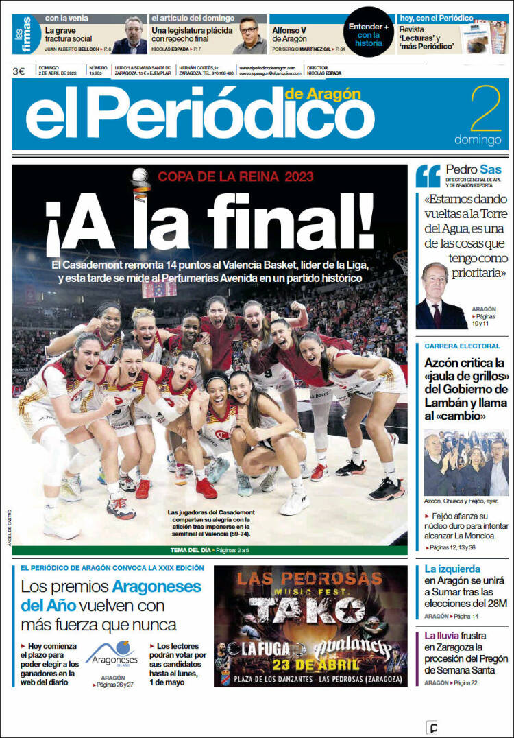 Portada de El Periódico de Aragón (España)