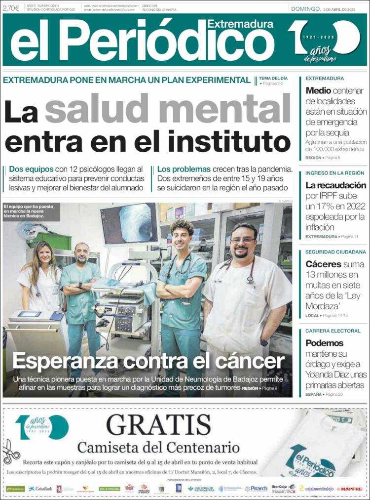 Portada de El Periódico de Extremadura (España)