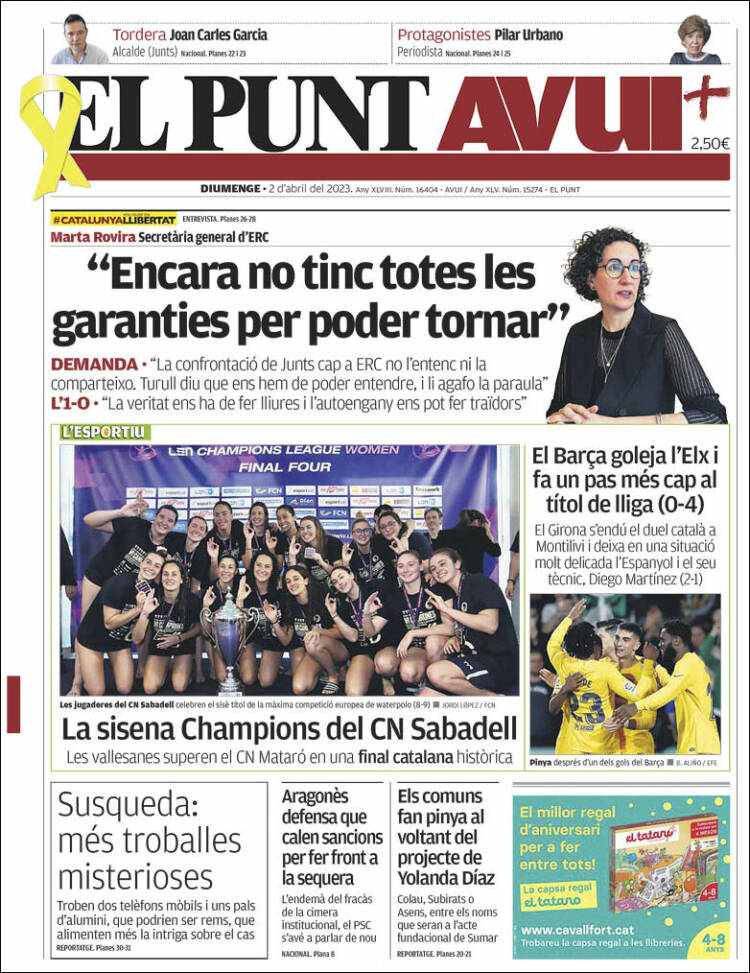 Portada de El Punt Avui (España)