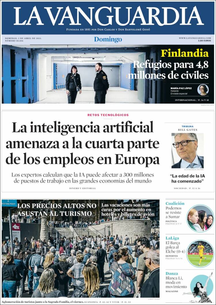 Portada de La Vanguardia (España)