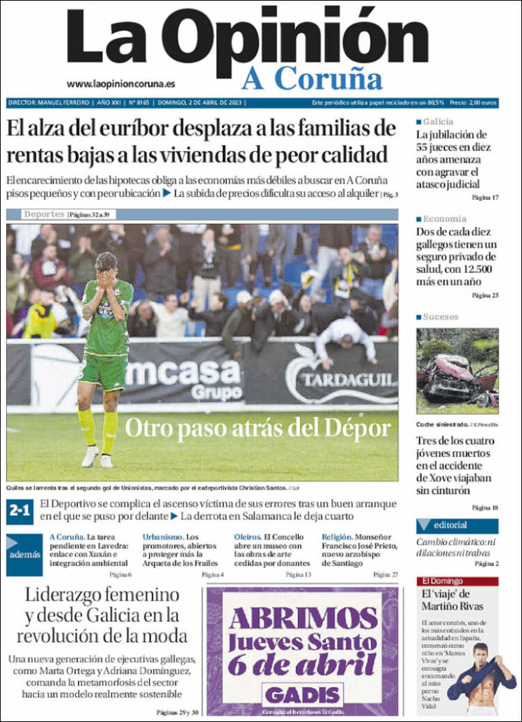 Portada de La Opinión de A Coruña (España)