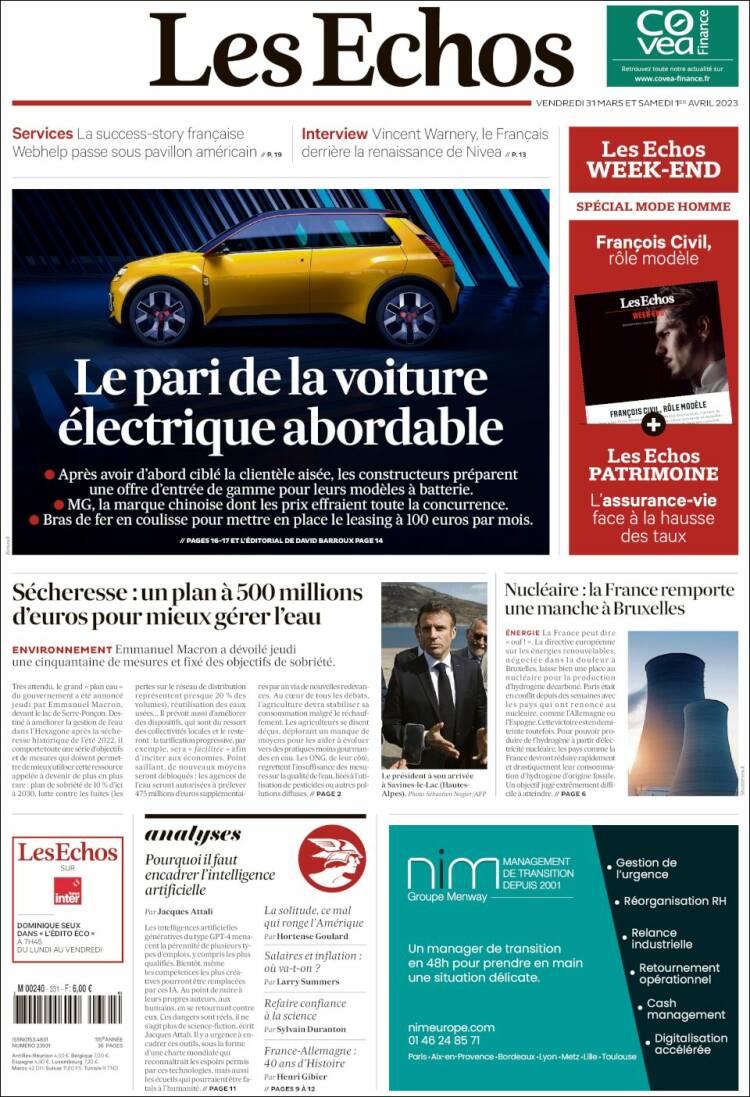 Portada de Les Echos (France)