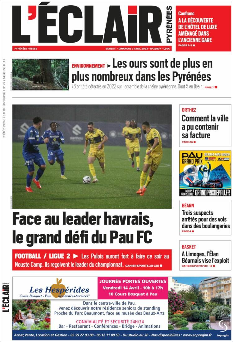 Portada de L'Eclair des Pyrénées (Francia)