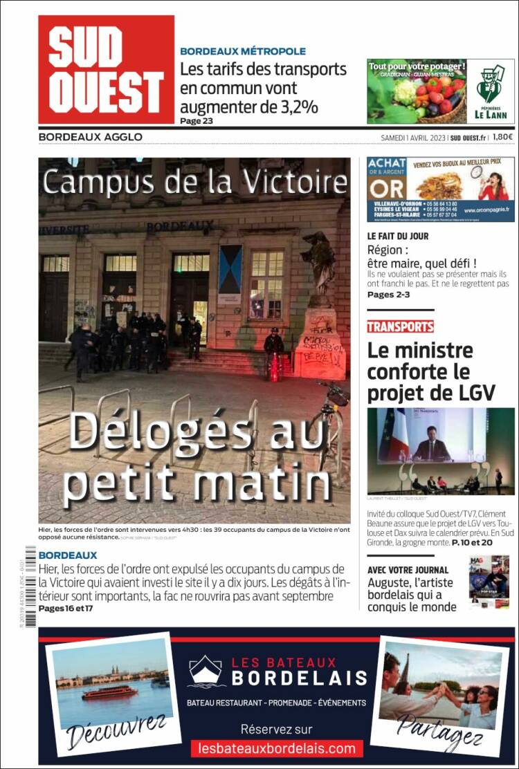 Portada de Sud Ouest (Francia)