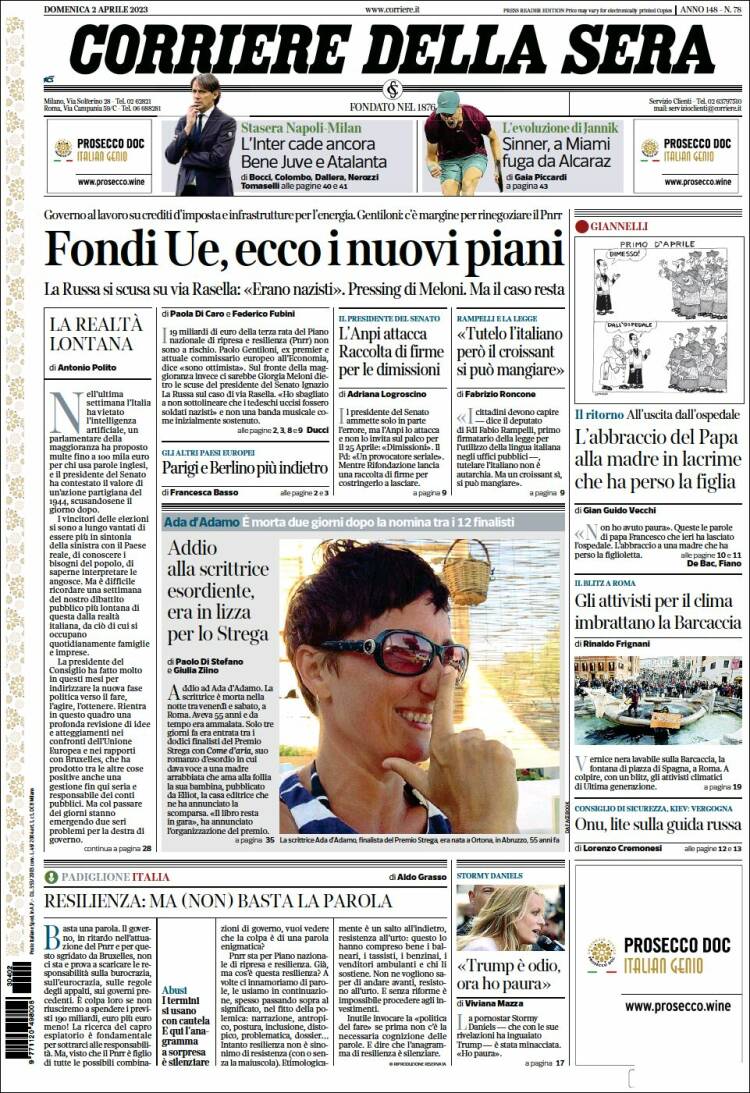 Portada de Corriere della Sera (Italia)